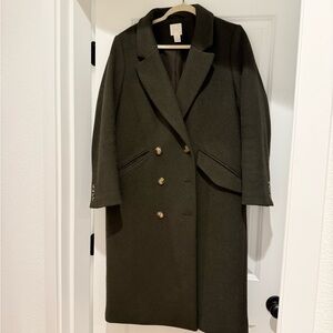 h&m Olive Double-Breasted Women's Coat